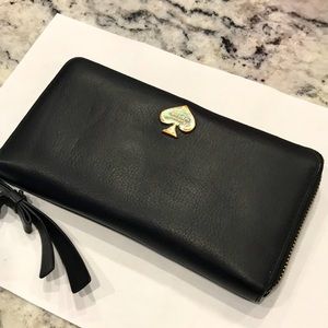 Kate Spade leather multi split zippy wallet in black w/ stripped interior
